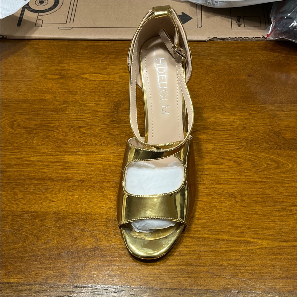 Gold Open-Toe Heels by
